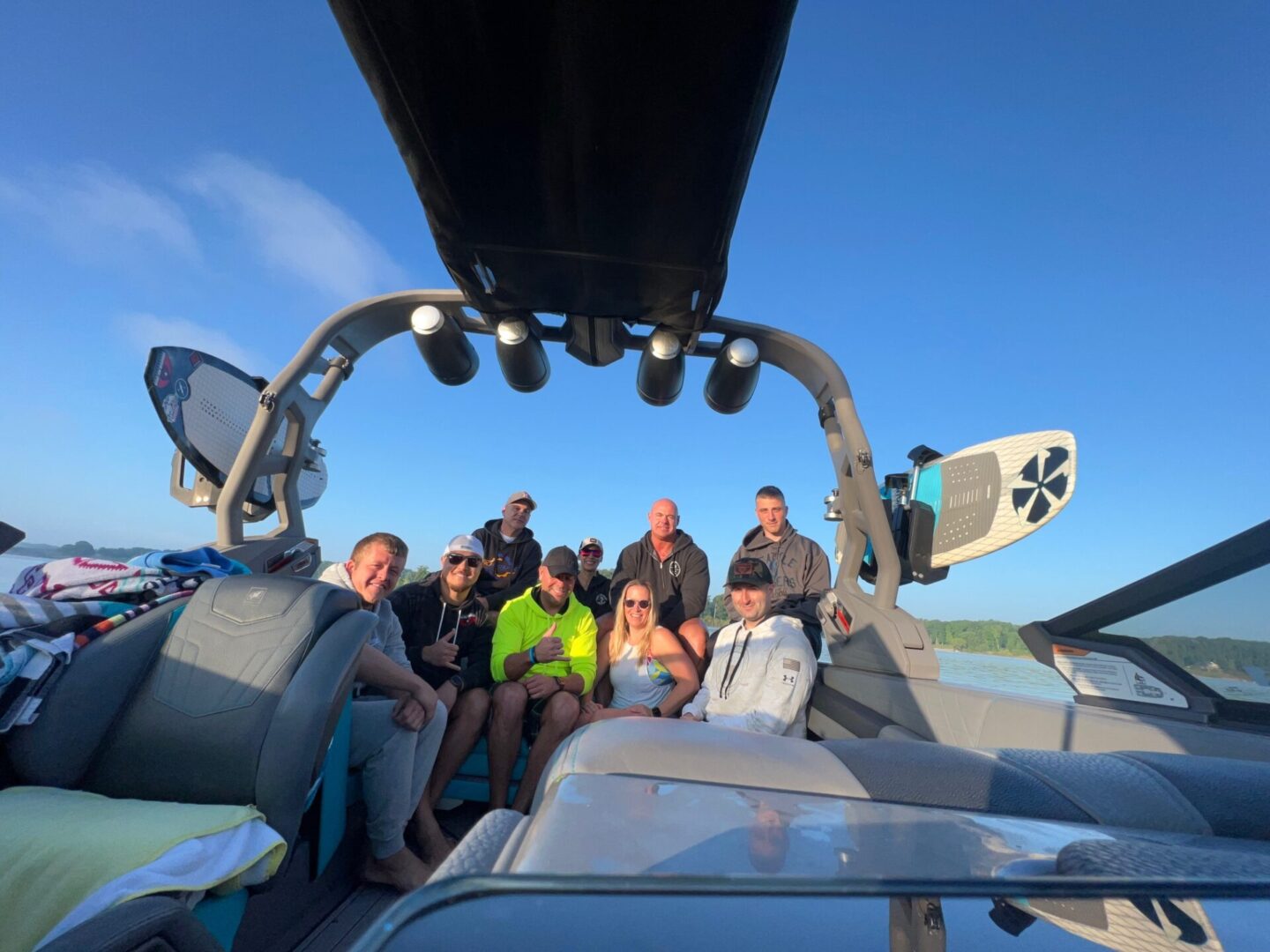 Group of Friends On Wakeboard Boat