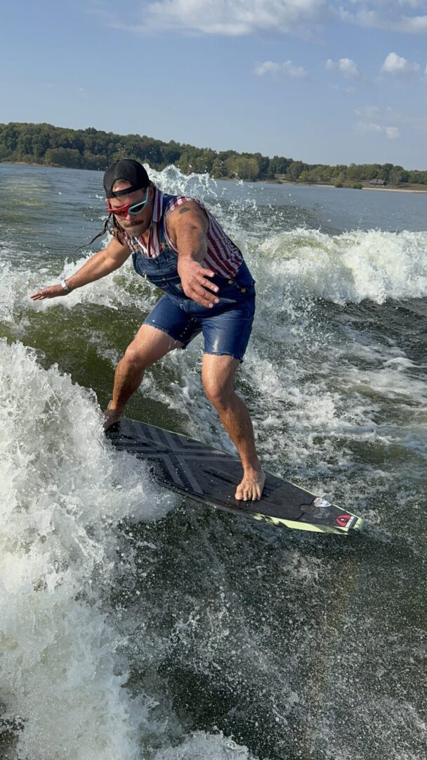Person wakesurfing on a sunny day.